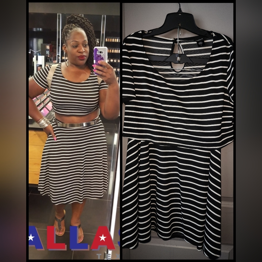 Black and White Striped Midi Skirt